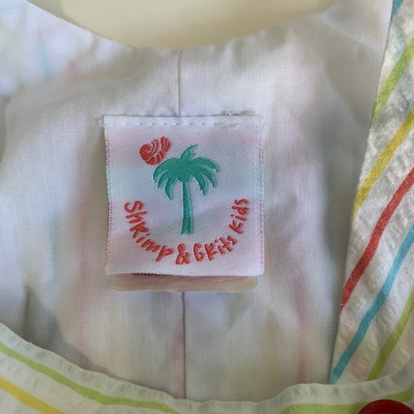 Boy's Shrimp and Grits Seersucker Striped Short Jonjon/Overalls 18M - Picture 2 of 4